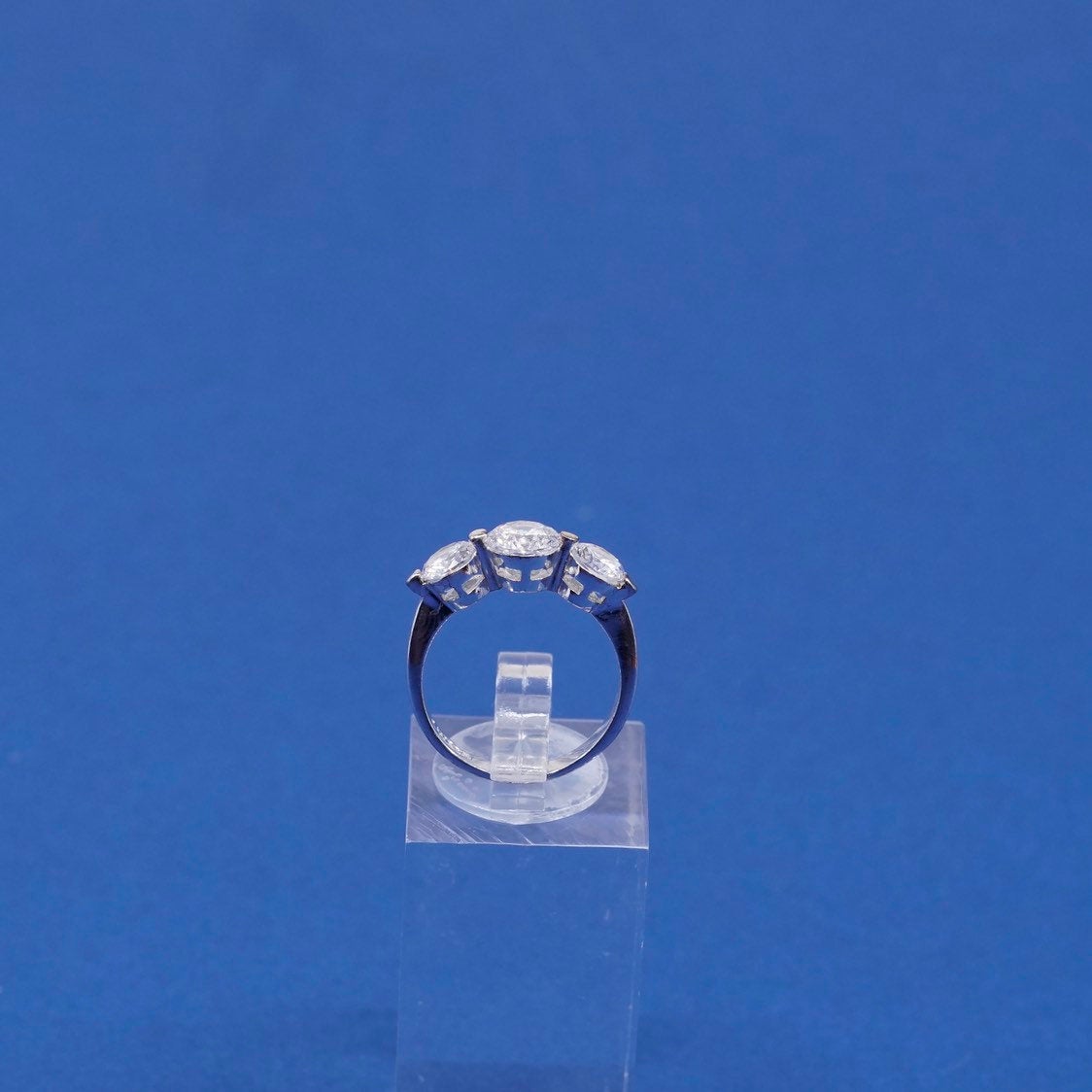 sz 6.75, vtg Sterling silver handmade ring, 925 engagement ring w/ cz