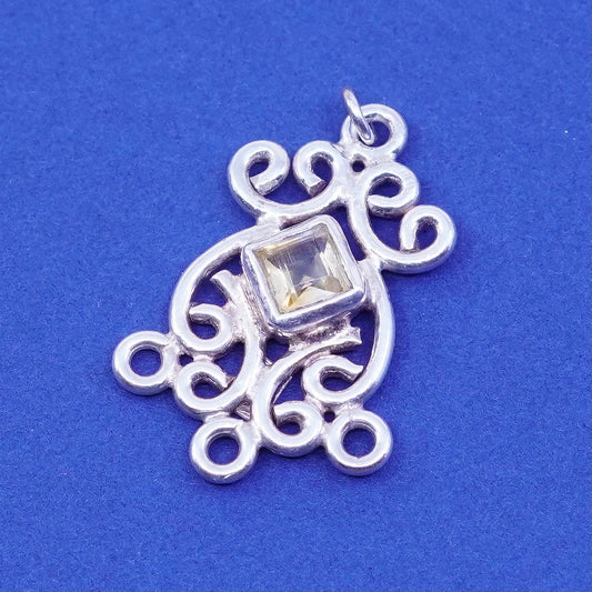 Vintage Sterling silver handmade pendant, 925 filigree charm with citrine