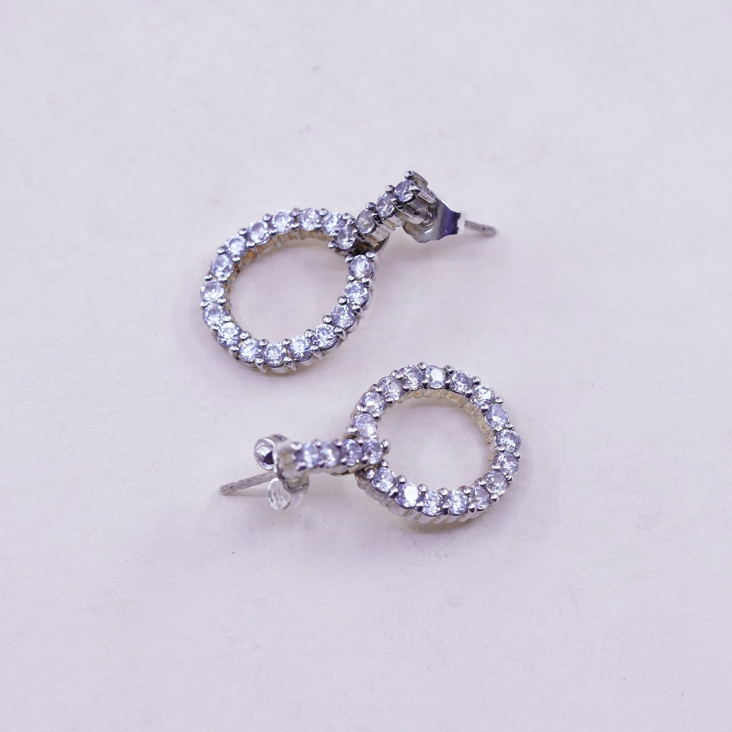 Vintage sterling silver handmade earrings, 925 teardrop with CZ