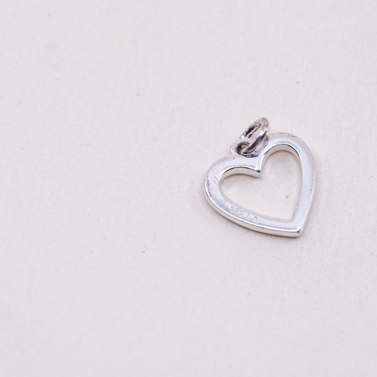 Vintage sterling silver heart charm, 925 pendant with Cz inlay