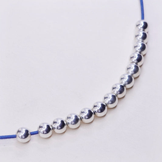 16+2”, Vintage sterling 925 silver handmade beads necklace, blue linen chain