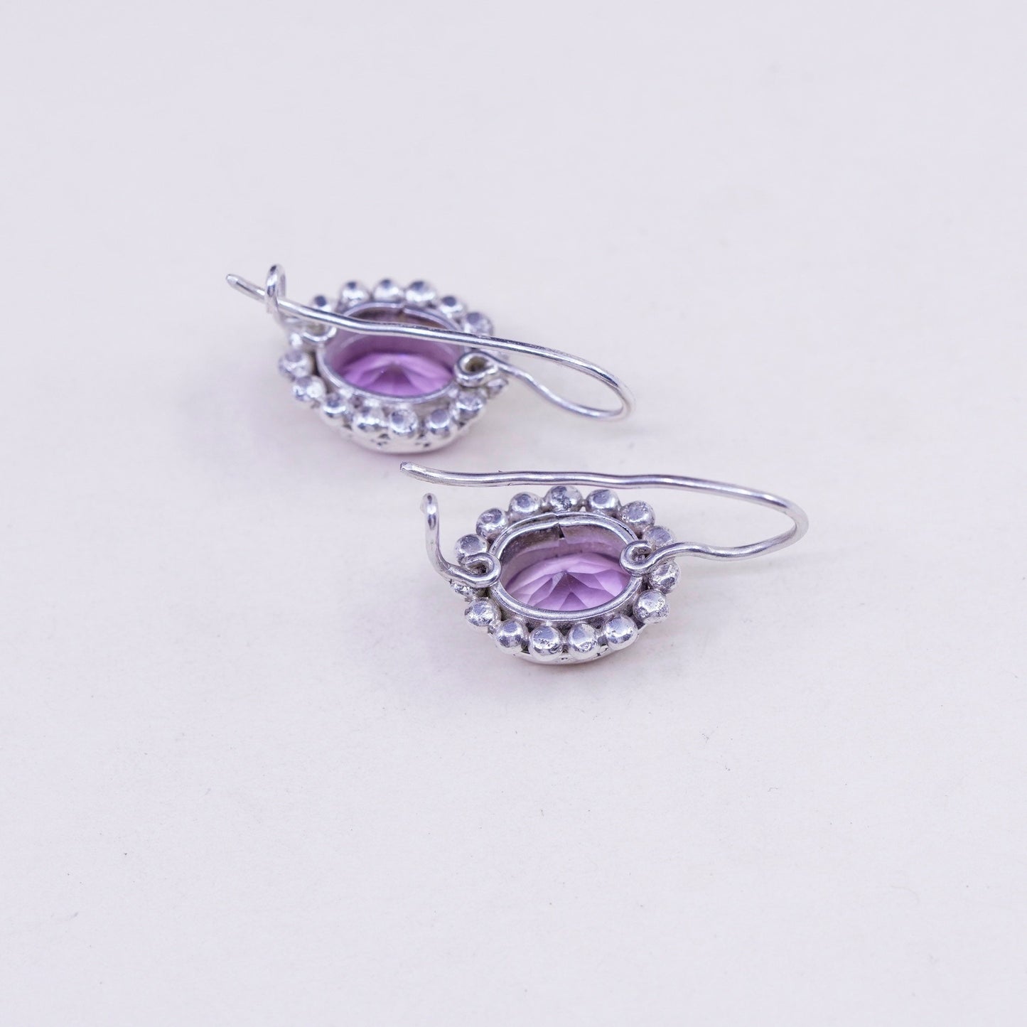 Vintage sterling silver handmade earrings, 925 drops with amethyst and beads
