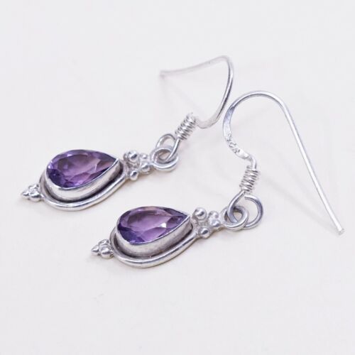 vtg sterling silver handmade earrings, 925 w/ teardrop amethyst drops