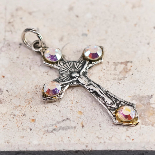 Vintage Sterling silver handmade pendant, 925 Jesus cross with cz