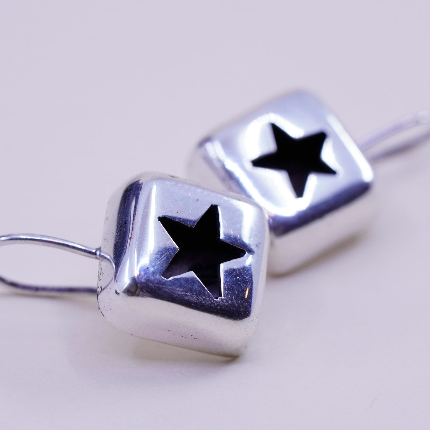 Vintage sterling silver handmade modern earrings, 925 star drops
