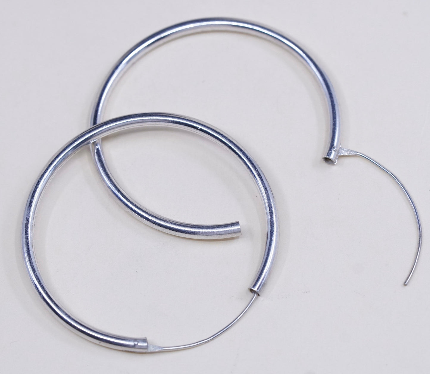 1.75” Vintage sterling silver loop earrings, fashion minimalist primitive hoops