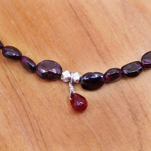 18”, vintage Sterling silver handmade necklace, 925 clasp with garnet beads