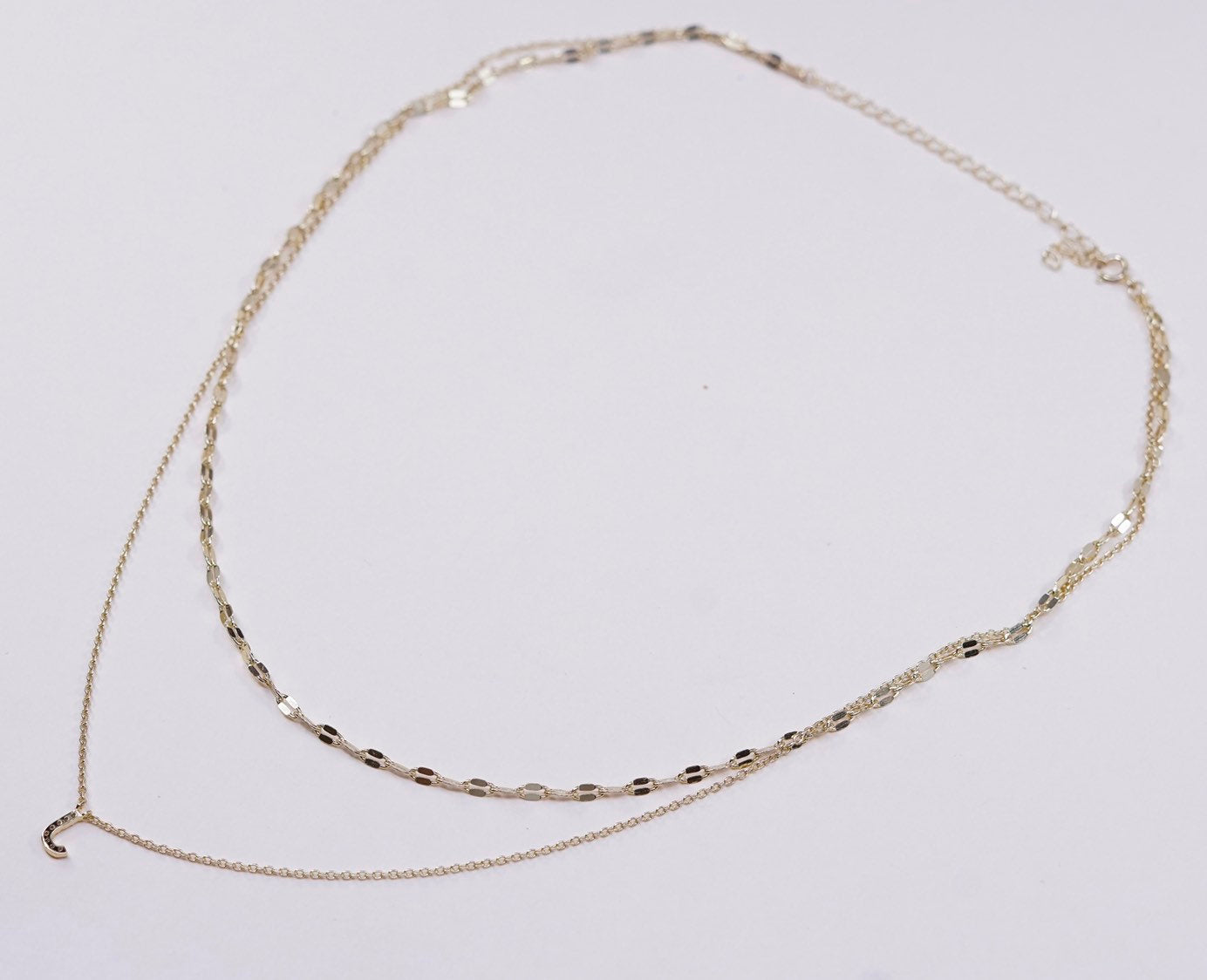 14", vtg Vermeil gold sterling silver 925 flatten chain w/ initial J pendant