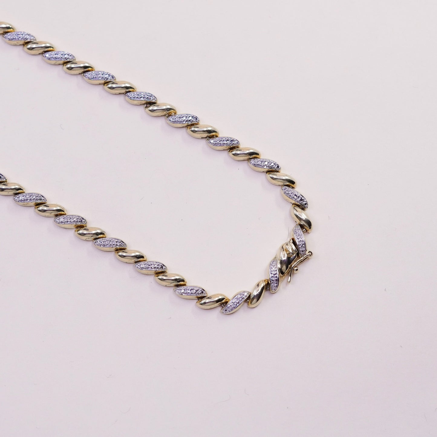 18”, vtg gold over sterling silver necklace, 925 San Marco link chain diamond