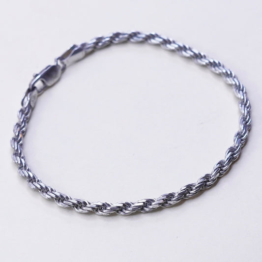 7.25”, 3mm, Vintage sterling 925 silver Italy rope chain bracelet