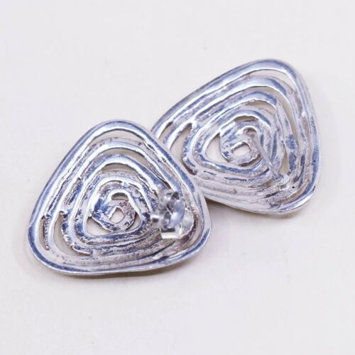 Vtg Sterling silver handmade Whirly Earrings, 925 Swirl Studs, Stamped 925