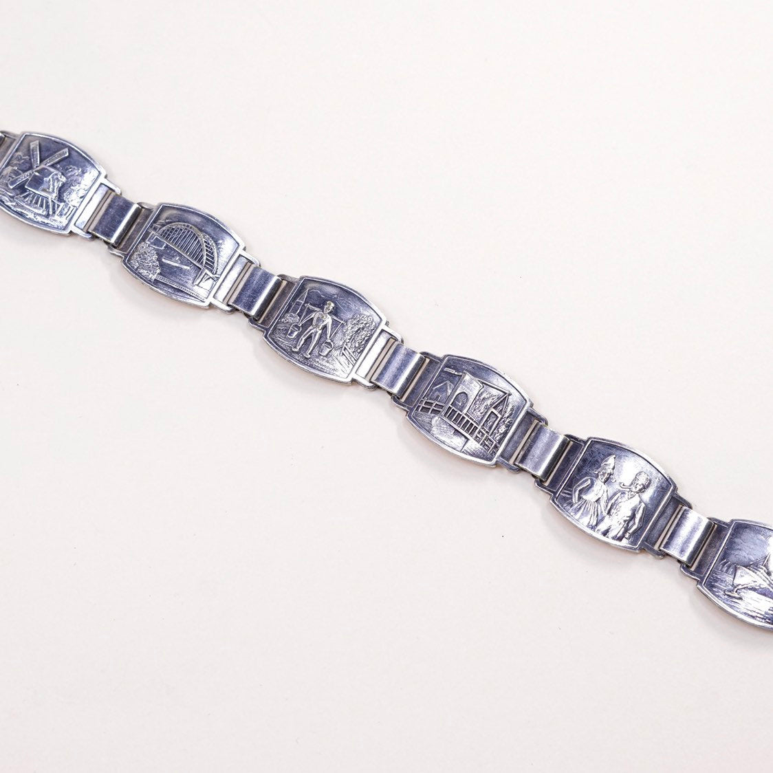 7", Vtg schonenberg U handmade sterling silver Souvenir bracelet, 925 bracelet