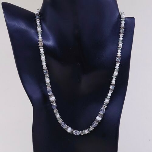 18" Vtg handmade necklace With Pearl N Crystal Beads N Heart Toggle Closude