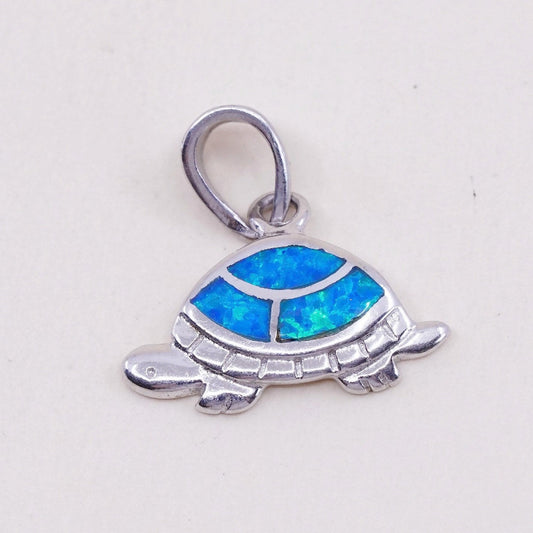 Vintage Sterling silver handmade pendant, 925 sea turtle pendant with opal