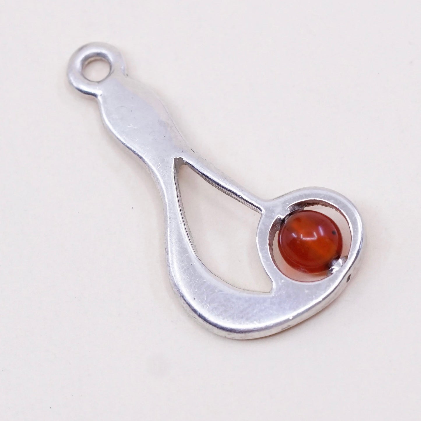 Vintage sterling 950 silver handmade pendant charm with amber