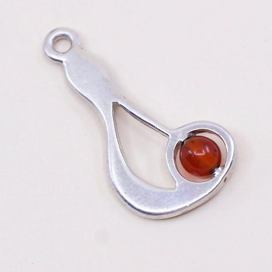 Vintage sterling 950 silver handmade pendant charm with amber