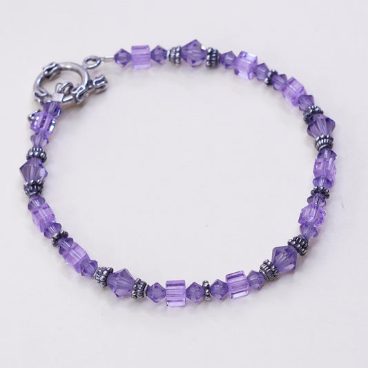 7.25” Vintage Sterling silver handmade bracelet, amethyst crystal beads