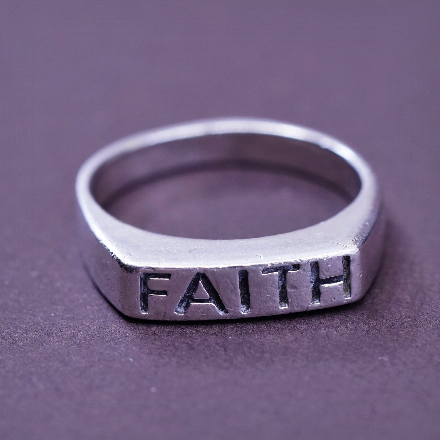 sz 6, vintage Sterling silver prayer ring, 925 stackable band engraved “faith”
