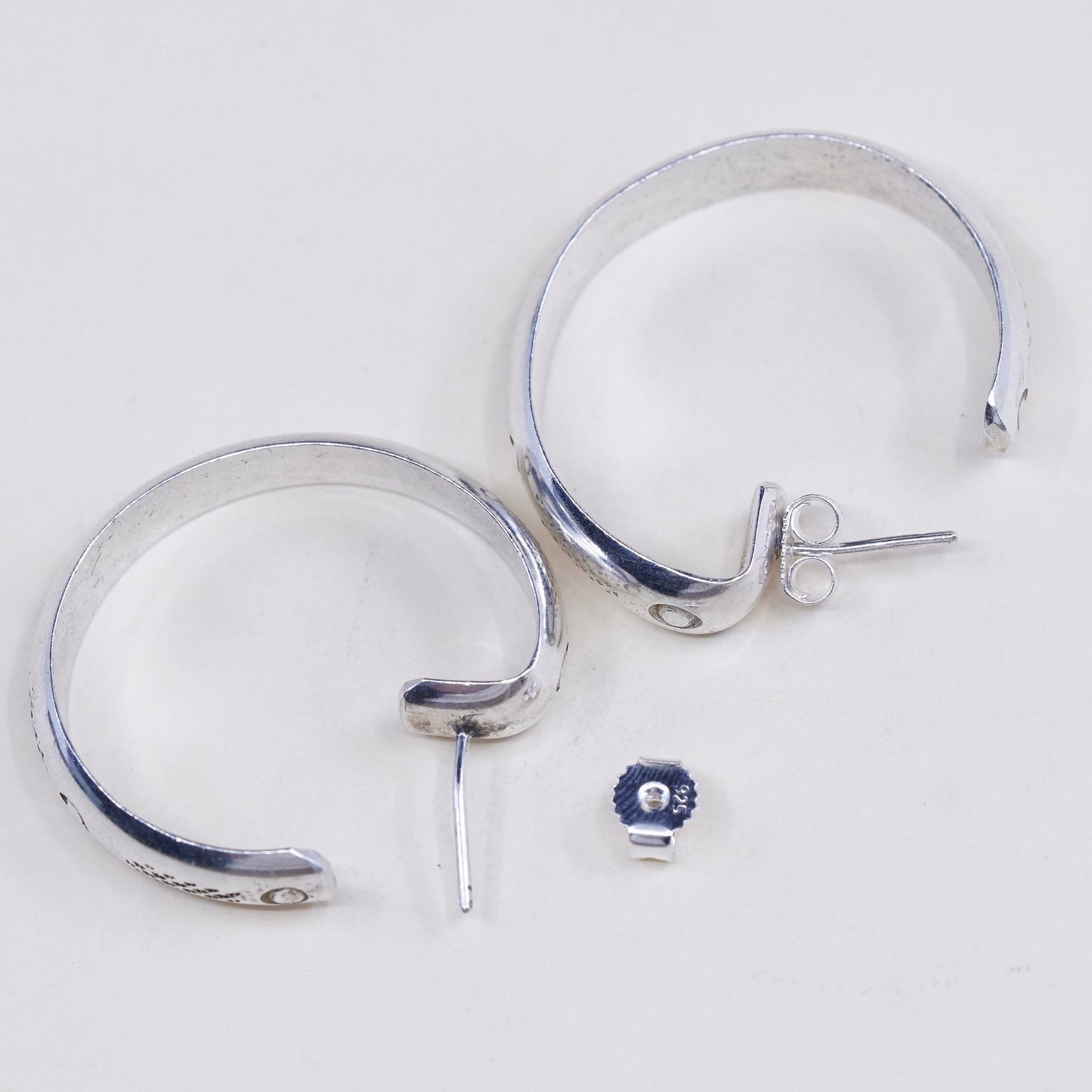 1.25”, Native American sterling silver hoops, southwestern 925 huggie earrings