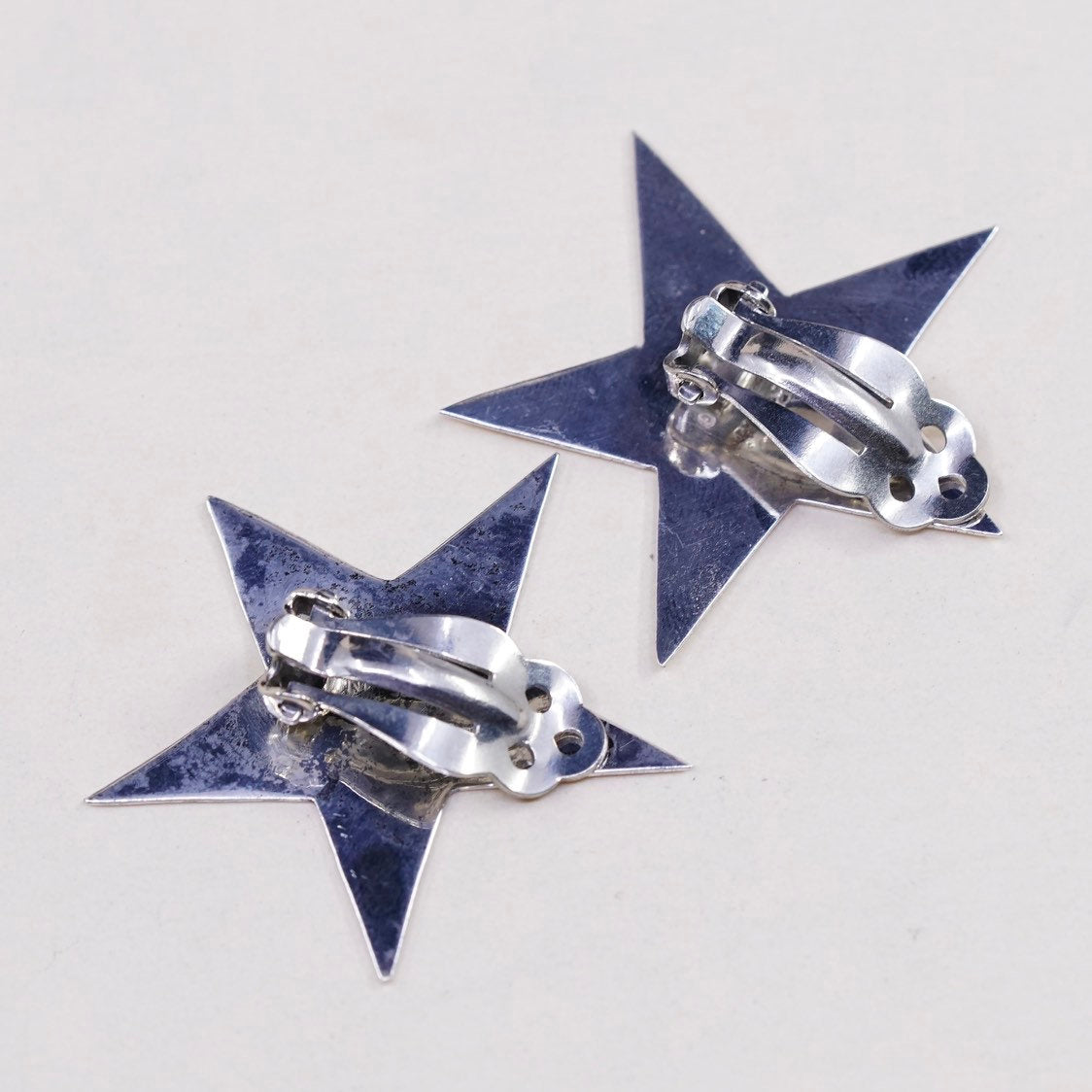 VTG RM sterling silver handmade earrings, 925 clip on earrings star