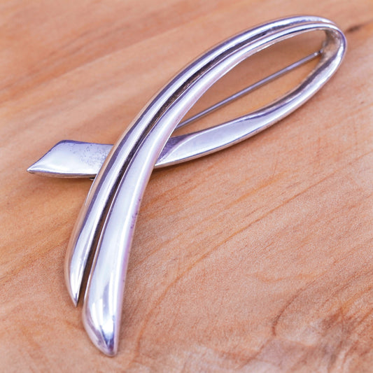 Vintage modern jewelry handmade sterling 925 silver twisted brooch pin