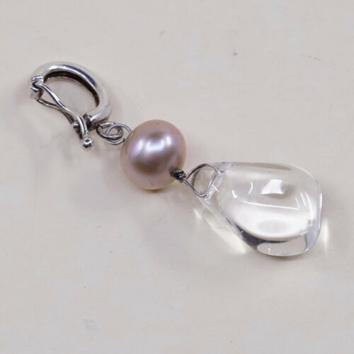 Vintage Sterling Silver Heart Pendant, Solid 925 Silver White Pearl N Crystal