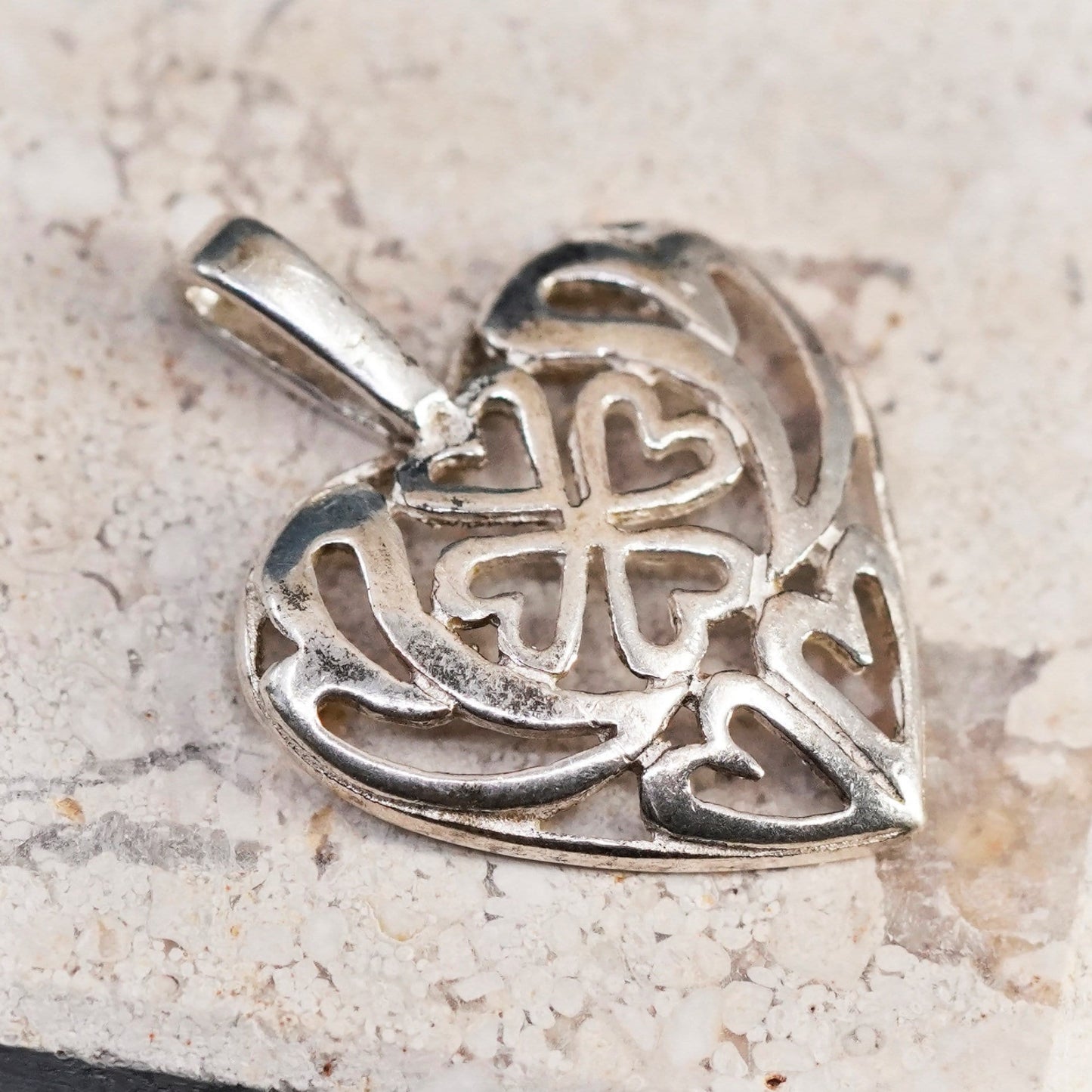 Vintage Sterling silver handmade pendant, 925 filigree heart