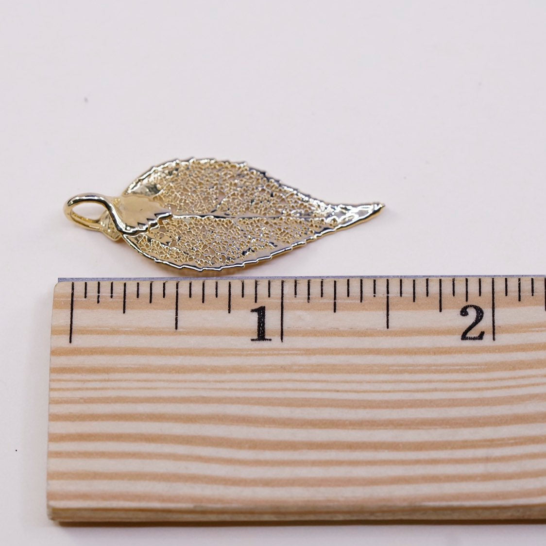 VTG Vermeil gold over Sterling silver pendant, 925 silver Filigree leaf