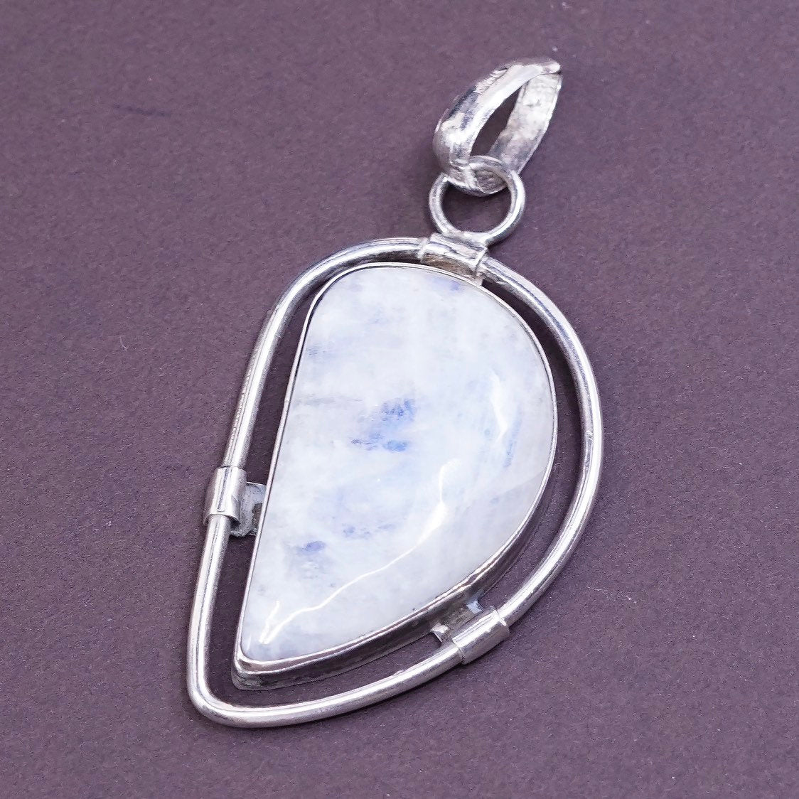 vtg Sterling Silver Handmade Pendant, solid 925 silver with moonstone