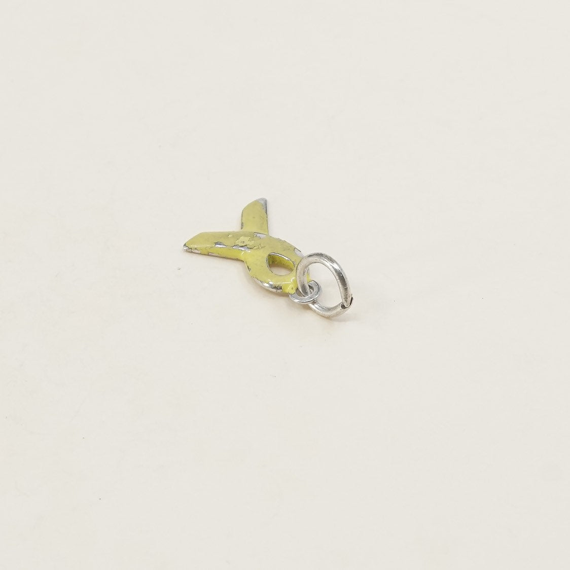 vtg STC 925 sterling silver handmade breast cancer cure charm, yellow ribbon