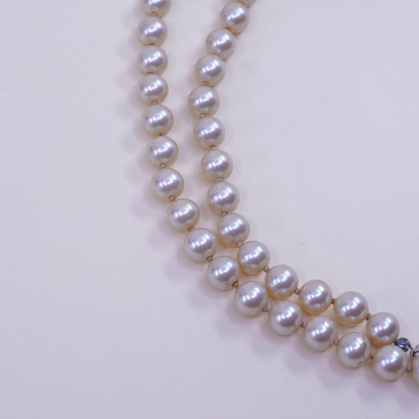 28”, Vintage faux pearl beads necklace chain with sterling 925 silver clasp