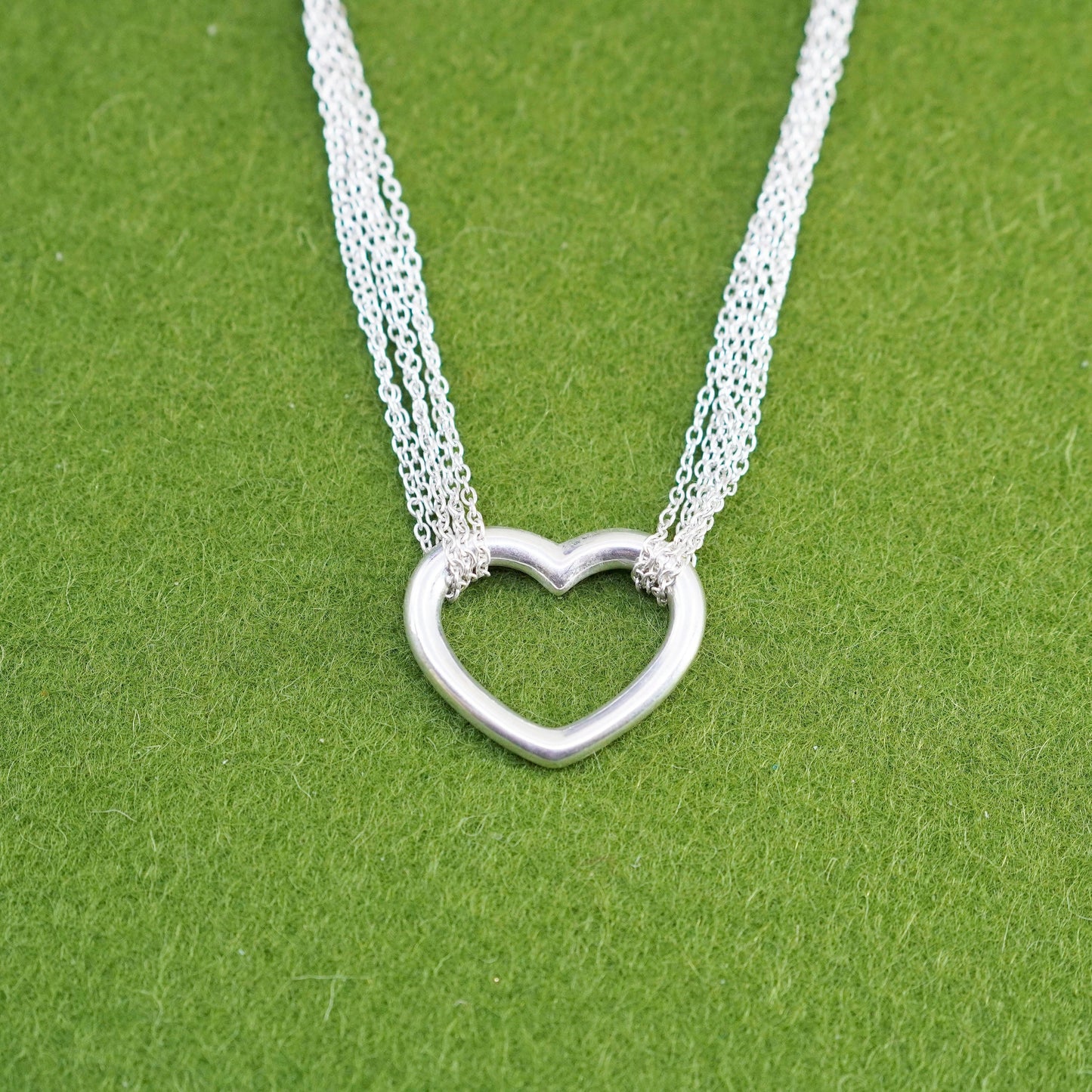 14+3”, Sterling silver necklace, Italy 925 strands circle chain heart pendant