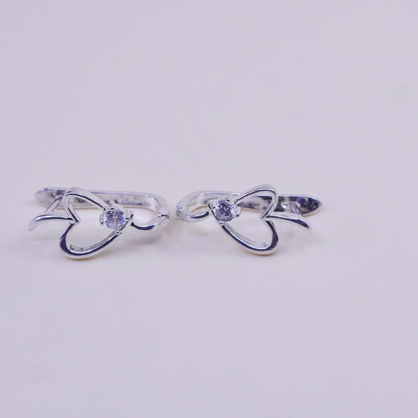 1”, Vintage sterling silver handmade earrings, 925 heart huggie, hoops