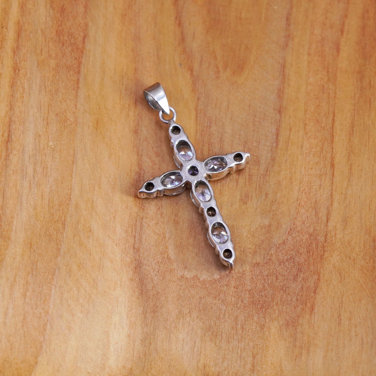 Vintage Sterling silver handmade pendant, 925 cross with Cz inlay, Christian