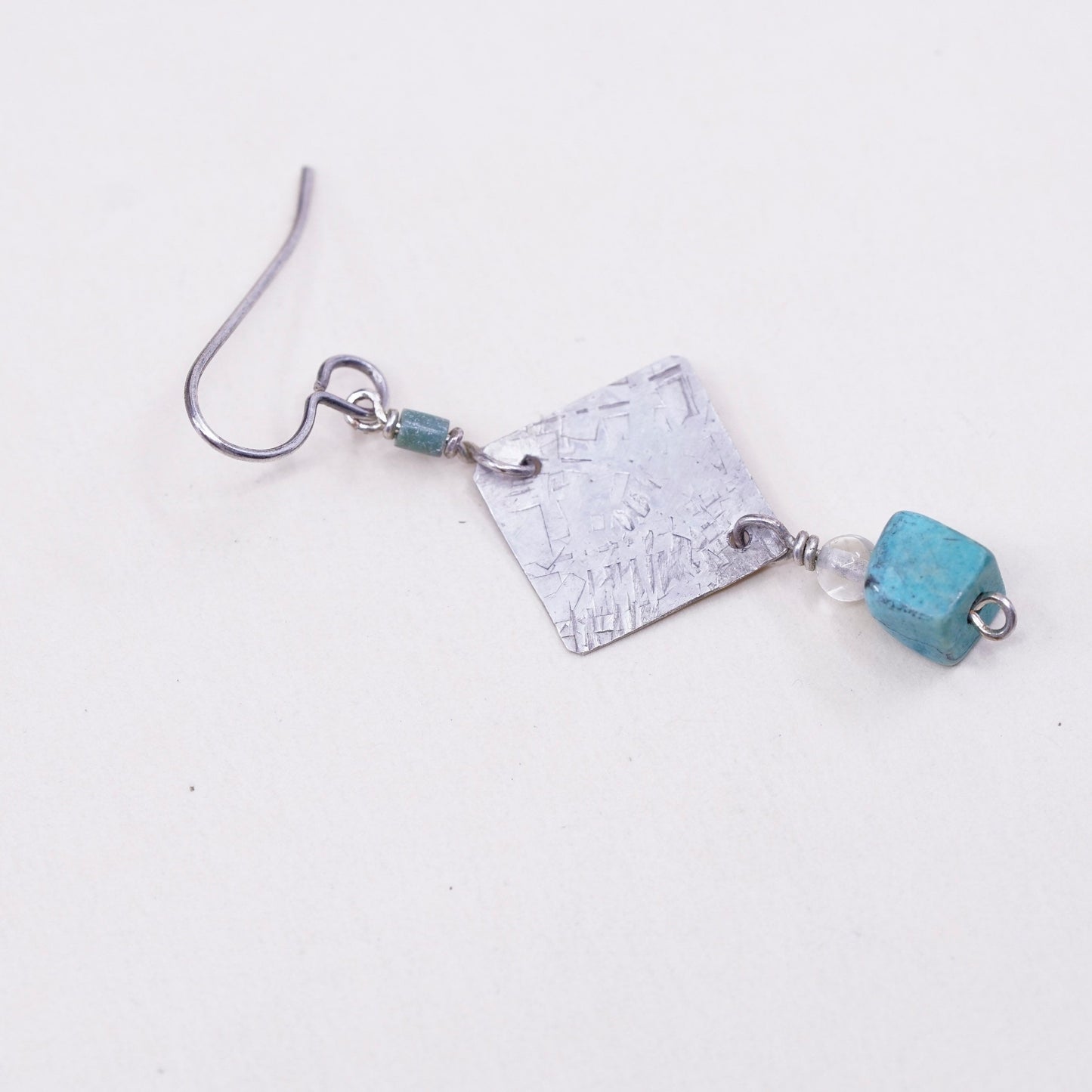 Vintage Sterling 925 silver handmade tag earrings, with cube turquoise