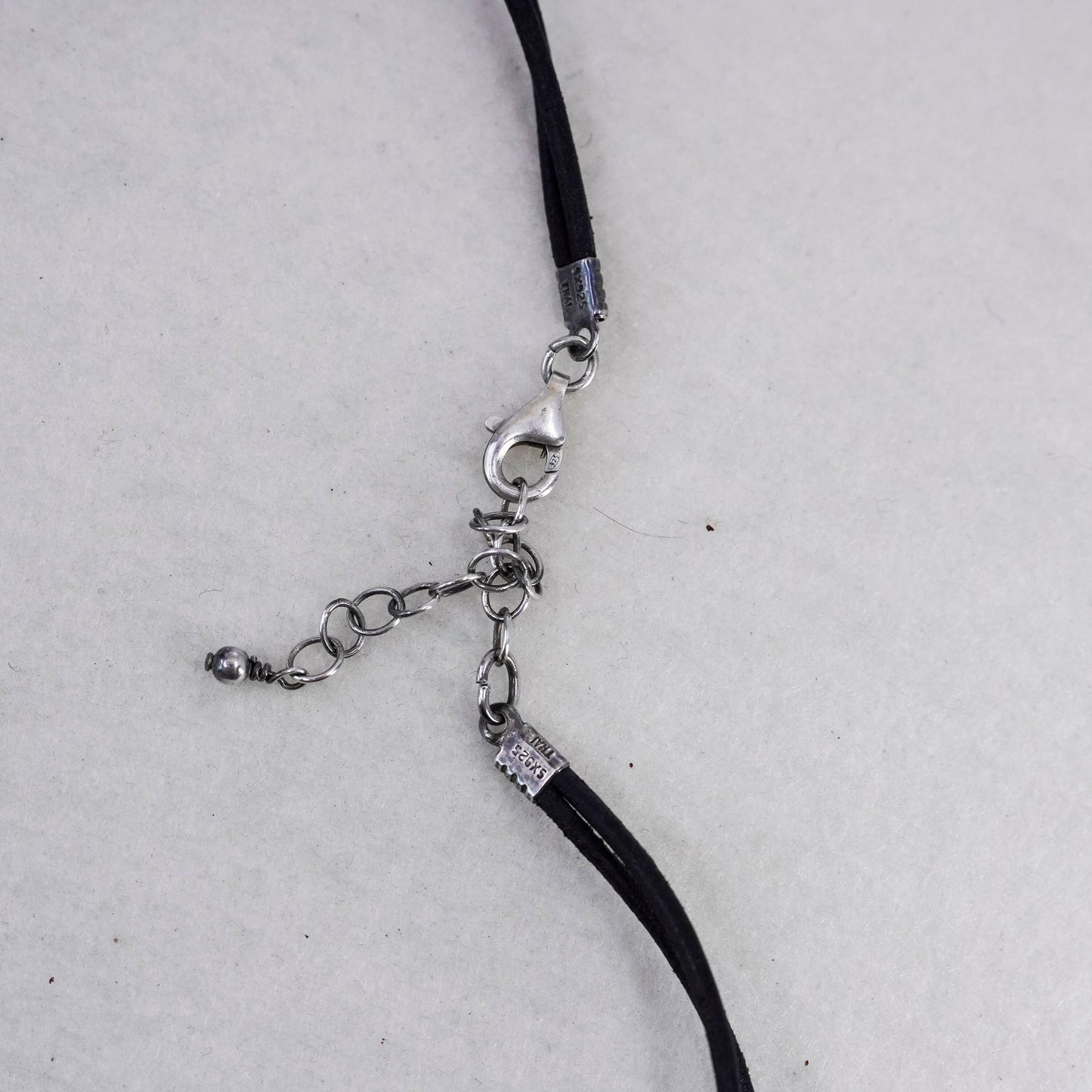 18+2”, 925 Sterling Silver Handmade double strands black leather chain Necklace