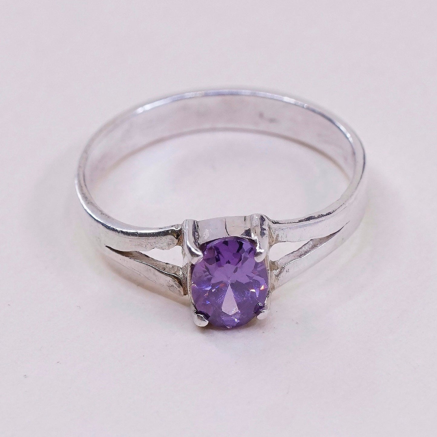 sz 7.25, vtg Sterling silver handmade ring, 925 silver w/ amethyst