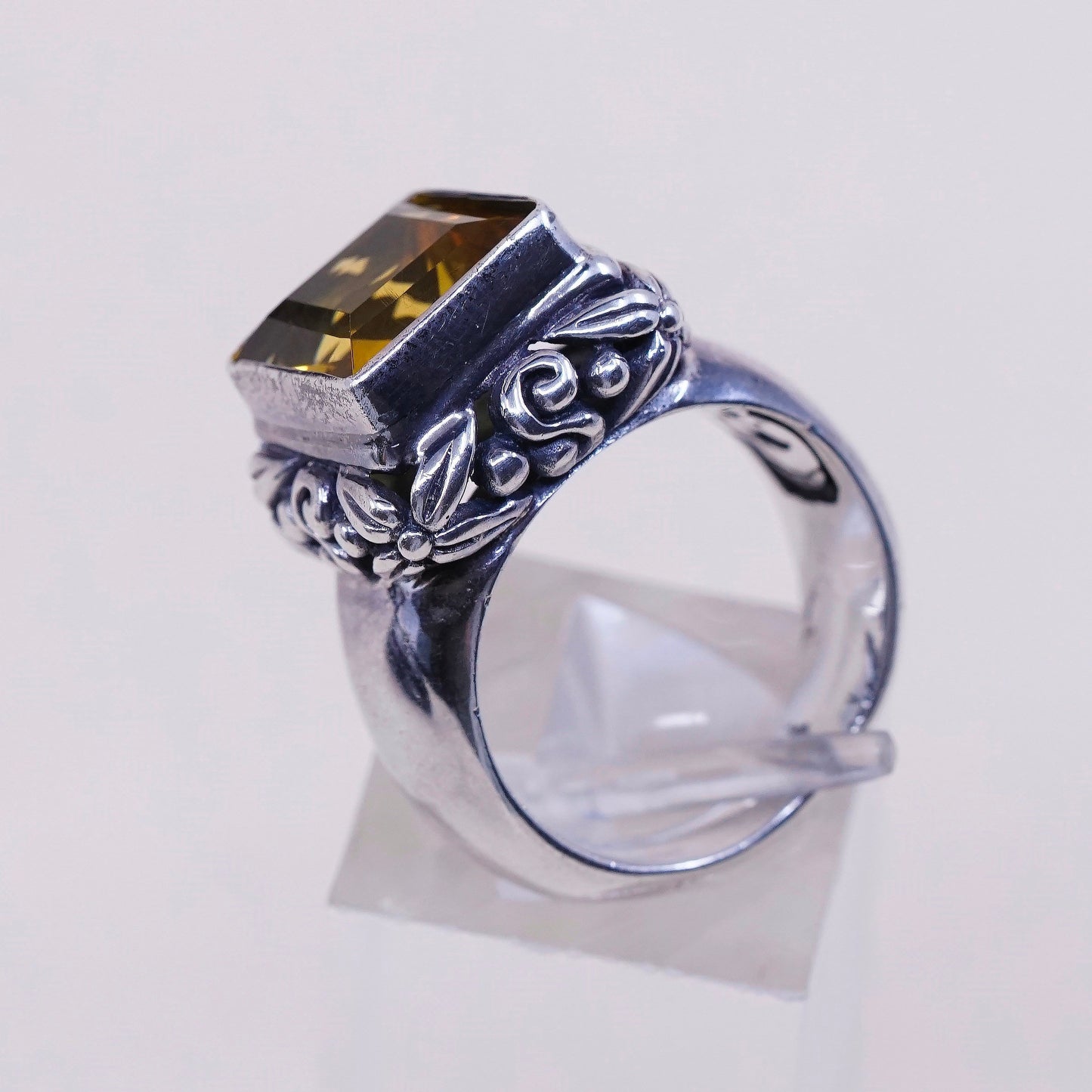 Size 6, VTG Sterling 925 silver handmade statement ring with square citrine