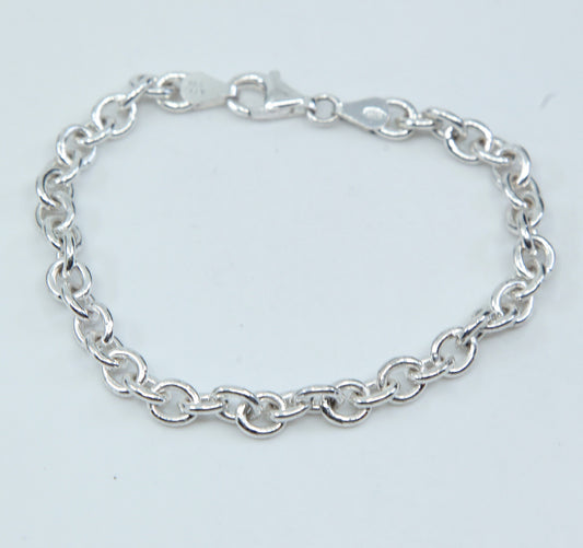 7.5", vtg sterling silver circle charm bracelet, 925 silver, stamped 925 italy