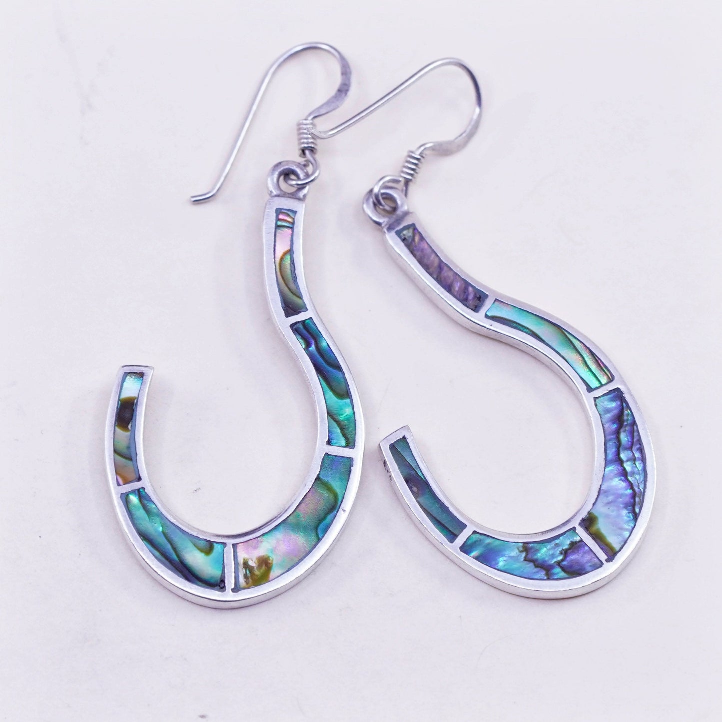 Vintage Sterling 925 silver handmade earrings, dangles with abalone inlay