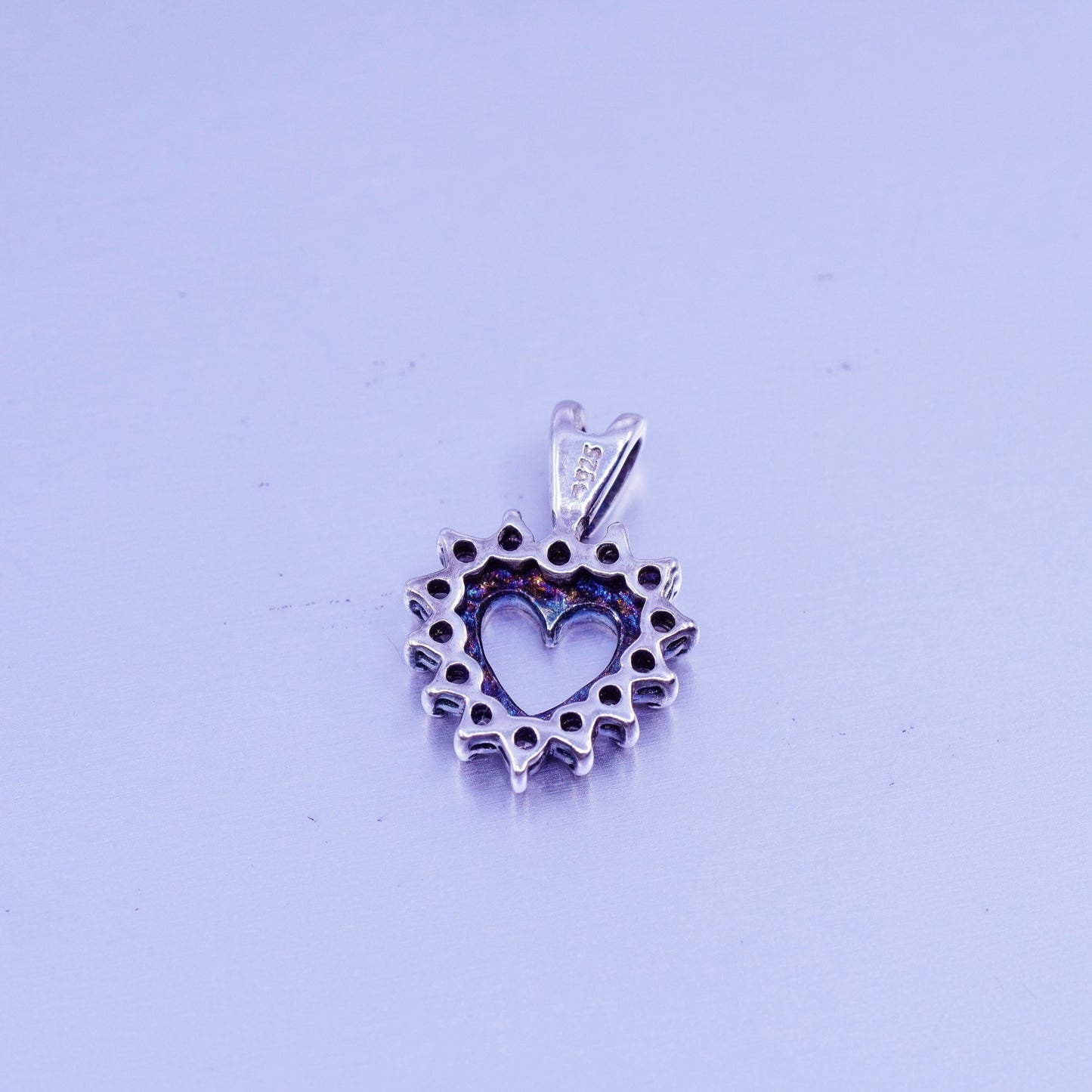 Antique Sterling silver handmade charm, 925 heart pendant with cz
