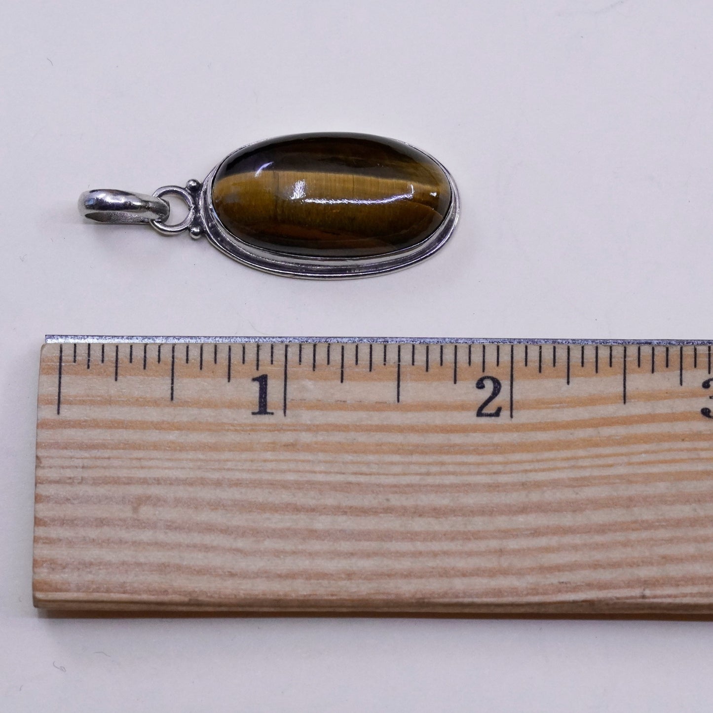 Vintage Sterling silver handmade pendant, Mexico 925 oval with golden tiger eye