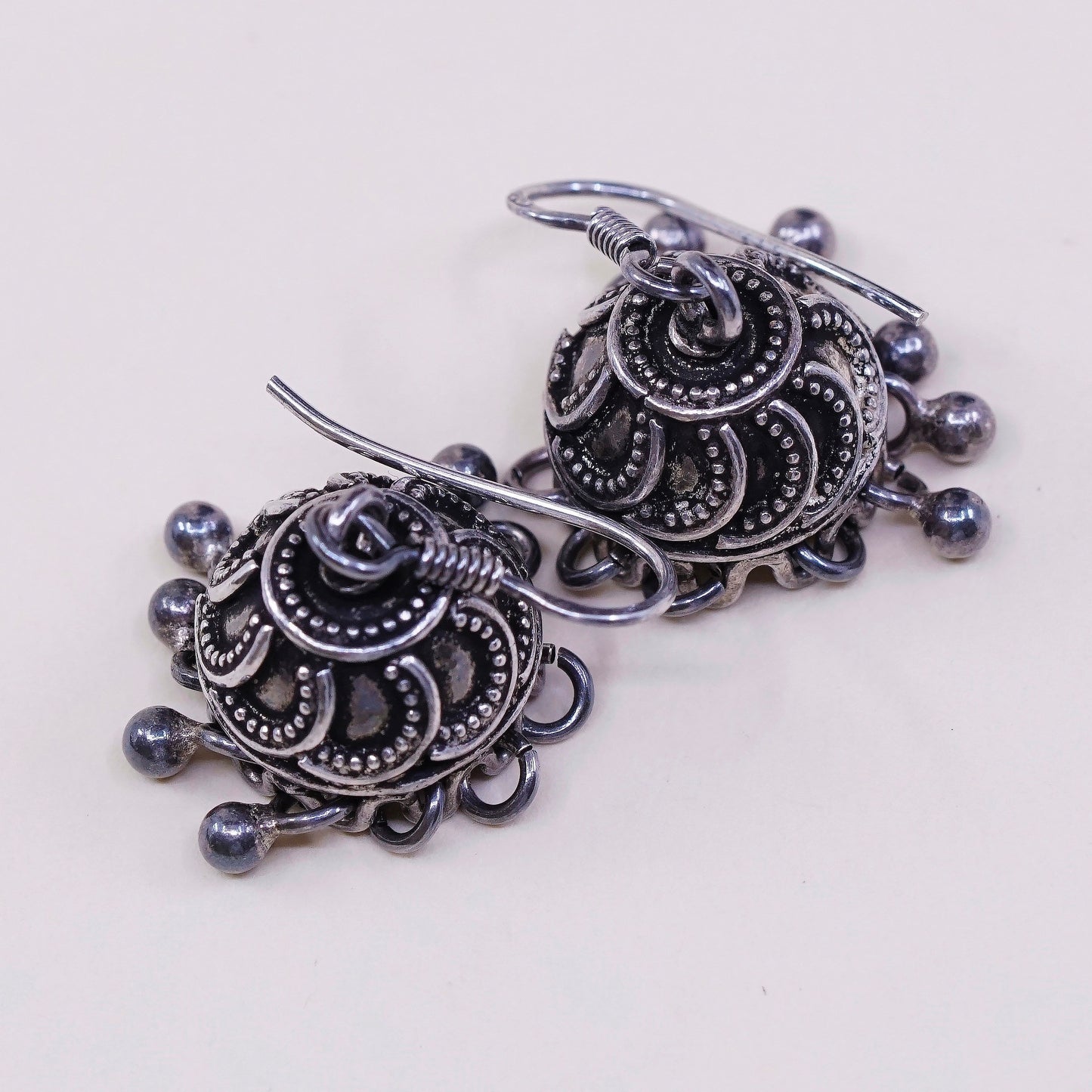 vtg sterling silver handmade earrings, 925 filigree crown w/ cluster beads