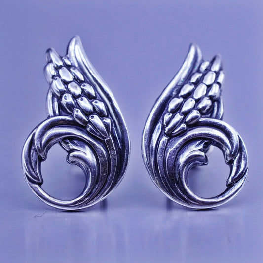 1940s signed danecraft modern Sterling 925 silver earrings, screw back wings
