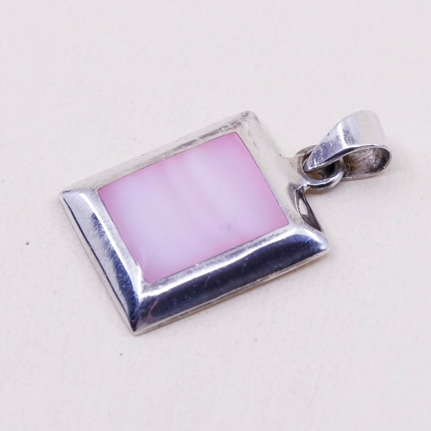 sterling silver handmade pendant, 925 square pendant with pink mother of pearl