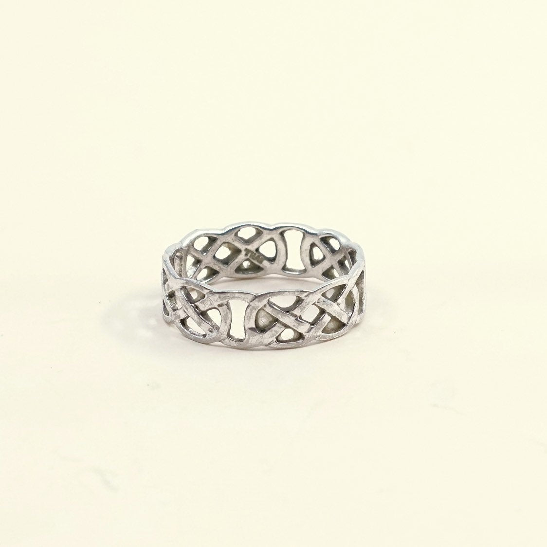 Size 9.75, vtg sterling silver handmade ring, 925 woven band w/ filigree