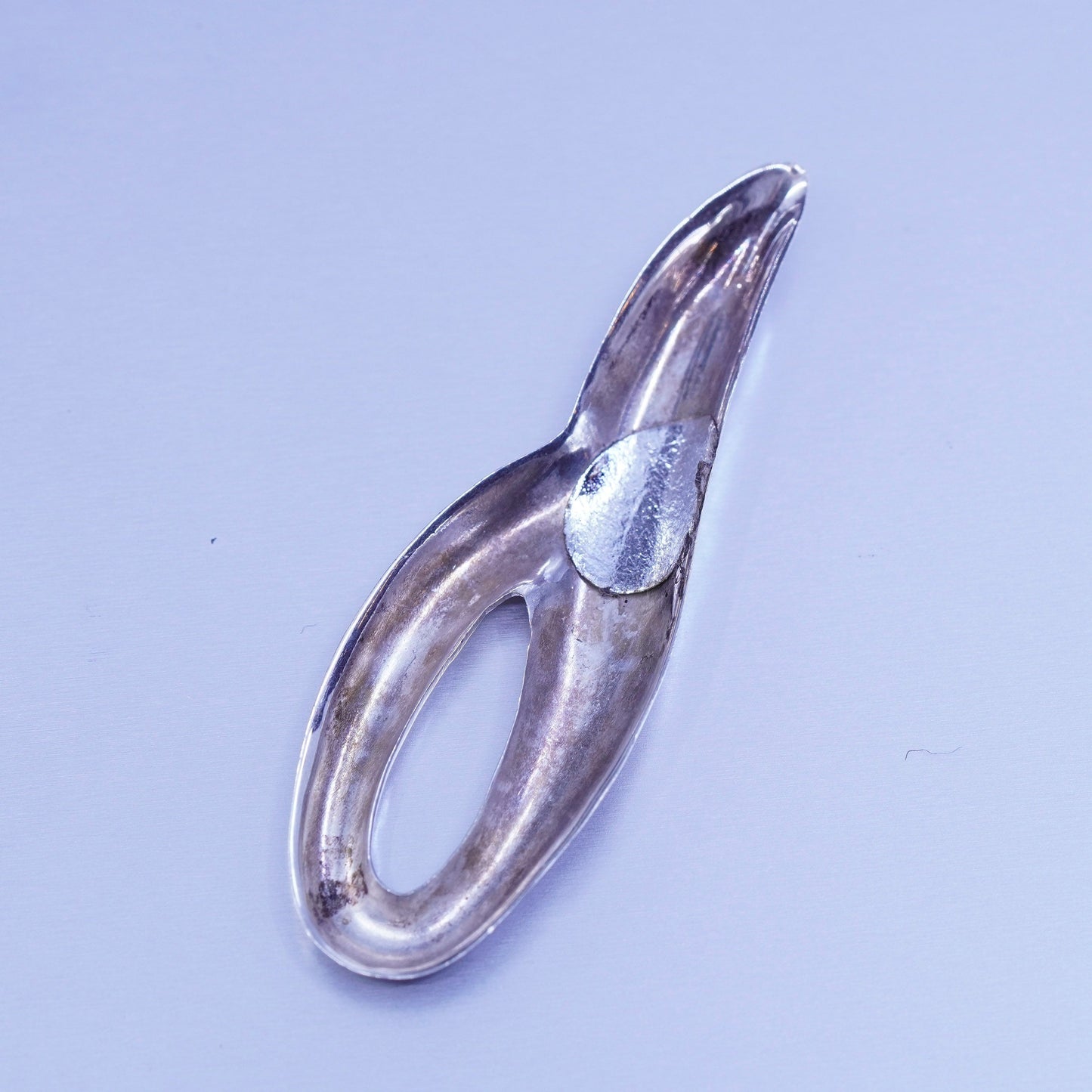 Vintage modern sterling 925 silver handmade teardrop wavy pendant