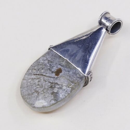 Vtg Sterling Silver Handmade Teardrop Pendant, 925 with mother Of Pearl (MOP)