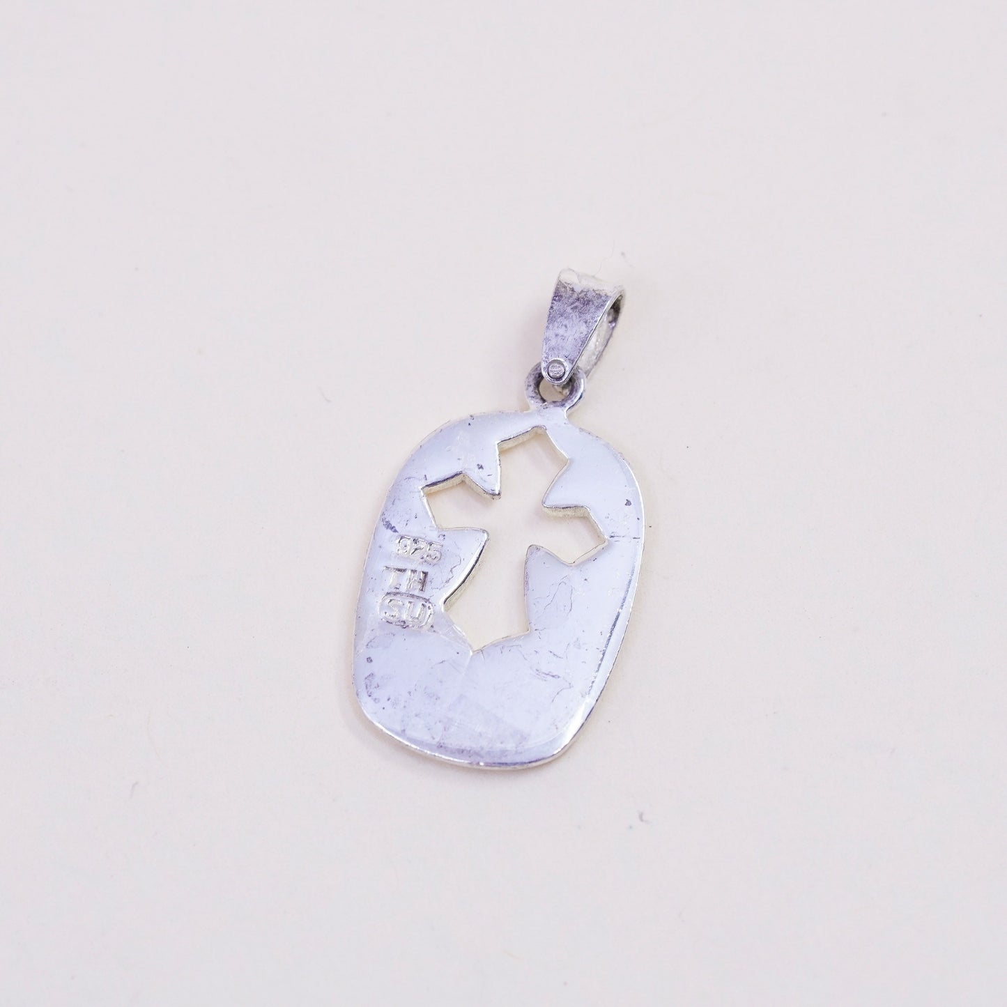 Vintage handmade Sterling silver pendant, 925 tag with cross cut out “faith