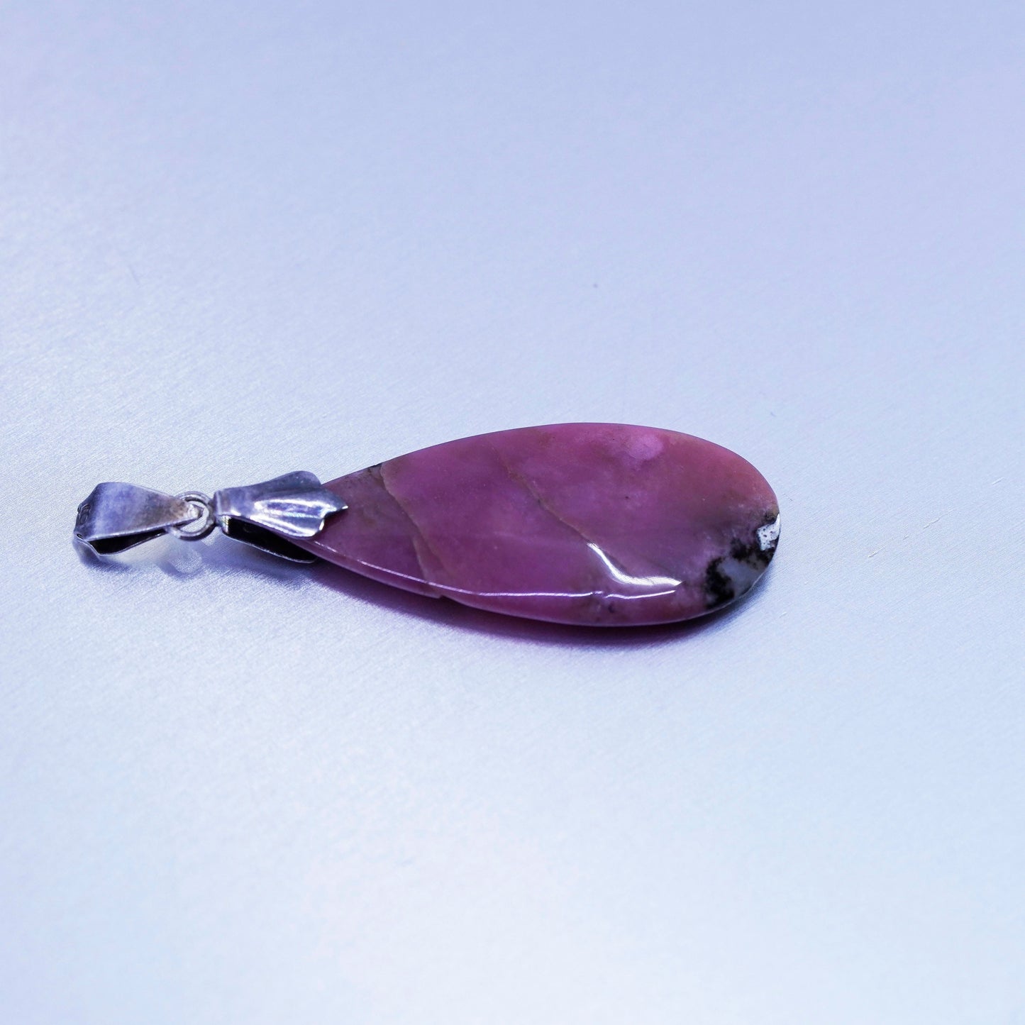 antique sterling 925 silver teardrop pendant with pink jasper